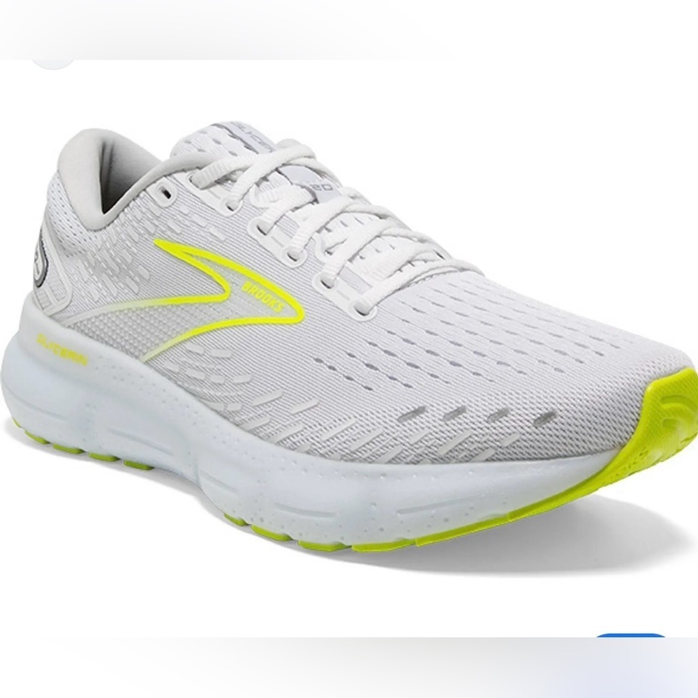 Brooks Glycerin Men size 9.5 White and Neon Yellow Athletic Shoes
